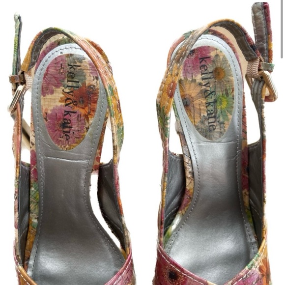 Kelly & Katie Vibrant Pink and Orange Floral Heels - Picture 3 of 11